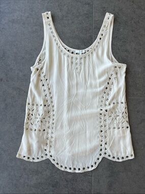 Joie Women's Cream Silk Eyelet Trim Sleeveless Top With Beading
